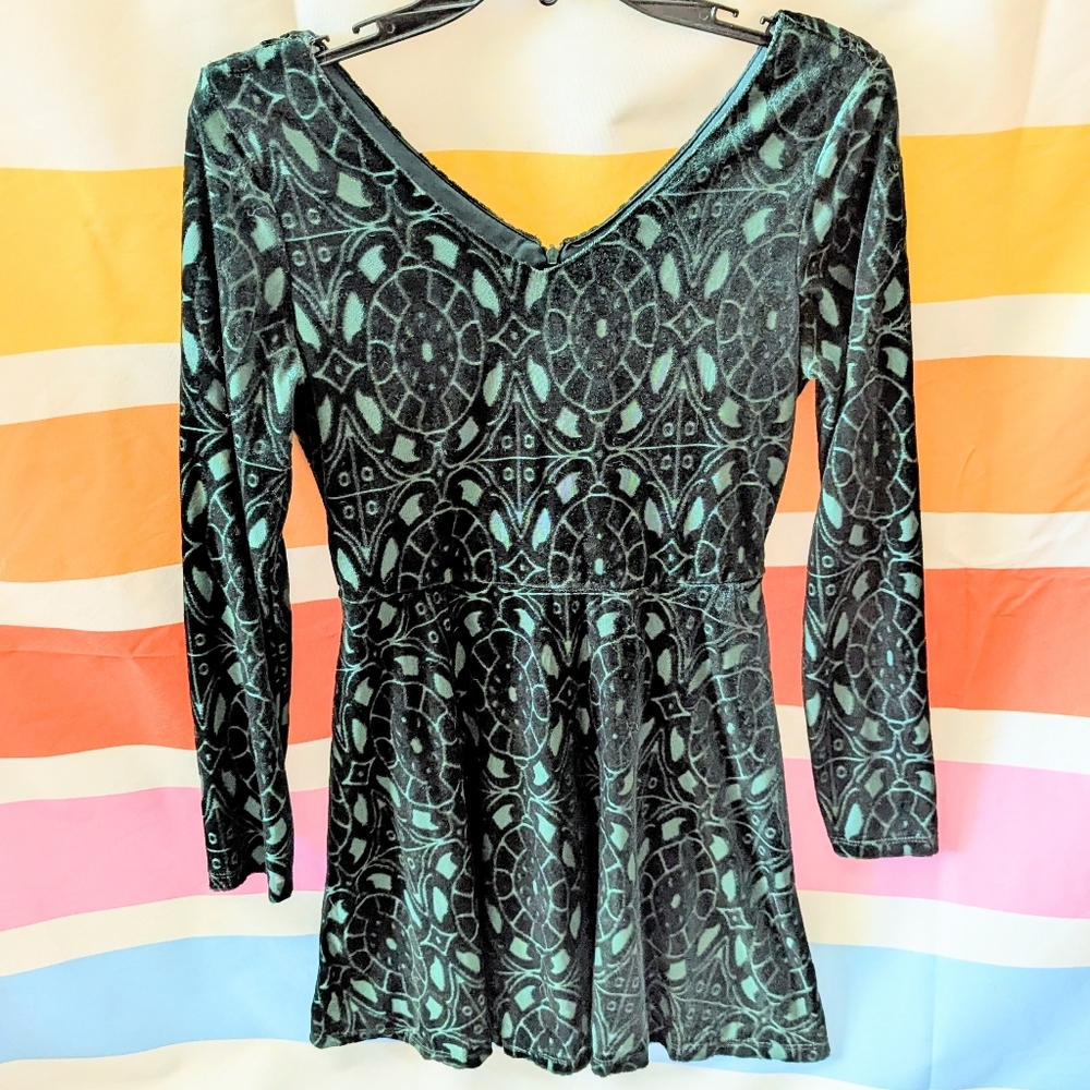Vintage Velvet Dark Green Celtic Burnout Dress Y2K Whimsigoth Grunge Witchy M